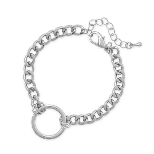 7 + 2 Silver Tone Curb Chain O-Ring Fashion Bracelet
