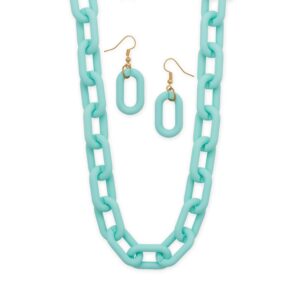 16 + 3 Gold Tone Pastel Blue Silicone Link Fashion Necklace and Earring Set