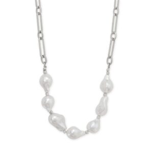 16 + 4 Silver Tone Imitation Baroque Pearl Fashion Necklace
