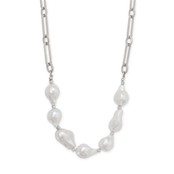 16 + 4 Silver Tone Imitation Baroque Pearl Fashion Necklace