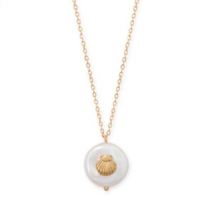 16 + 3 Gold Tone Imitation Coin Pearl and Seashell Fashion Necklace
