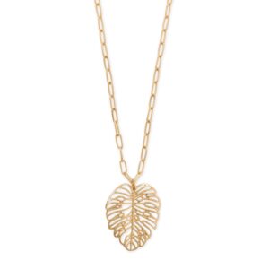 24 + 3 Gold Tone Palm Leaf Fashion Necklace