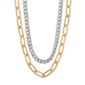 18 + 3 Paperclip and Curb Chain Mixed Metal Fashion Necklace Set
