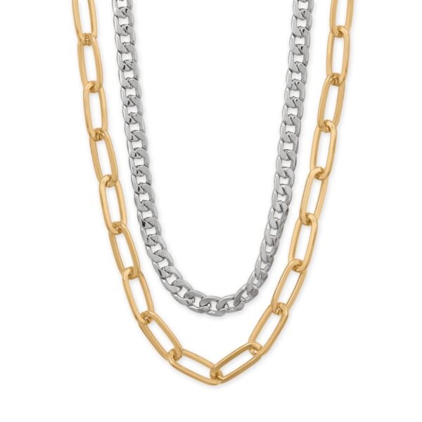 18 + 3 Paperclip and Curb Chain Mixed Metal Fashion Necklace Set