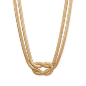 15 + 3 Gold Tone Knotted Oval Snake Chain Fashion Necklace