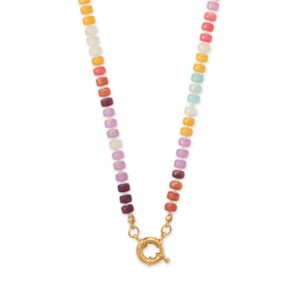 17 Gold Tone Multicolor Acrylic Bead Fashion Necklace