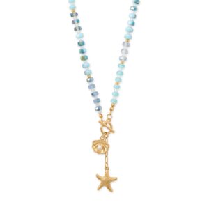 16 Gold Tone Seashell and Starfish Drop Fashion Toggle Necklace
