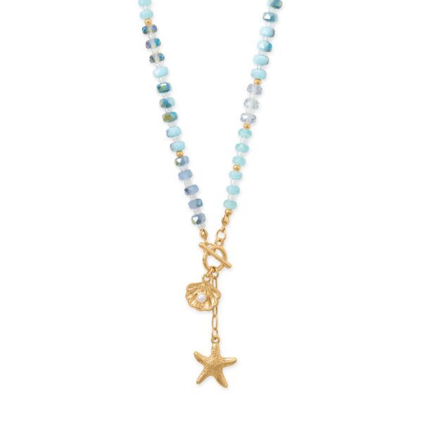 16 Gold Tone Seashell and Starfish Drop Fashion Toggle Necklace