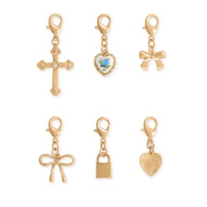 Gold Tone Romantic Icons Lobster Clasp Fashion Charm Set