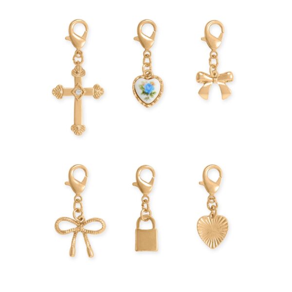 Gold Tone Romantic Icons Lobster Clasp Fashion Charm Set