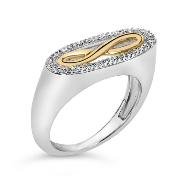 14K gold plated over .925 sterling silver infinity ring with 0.08 ct total diamond weight.