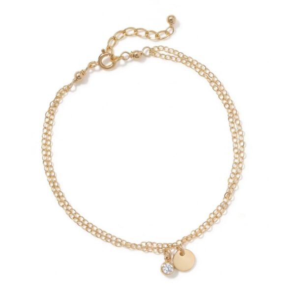 6.5 + 1 14/20 Gold Filled 3mm Lab Grown Diamond and Disc Charm Bracelet