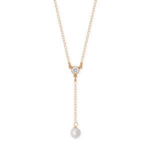 16 + 2 14/20 Gold Filled CZ and Pearl Y Drop Necklace