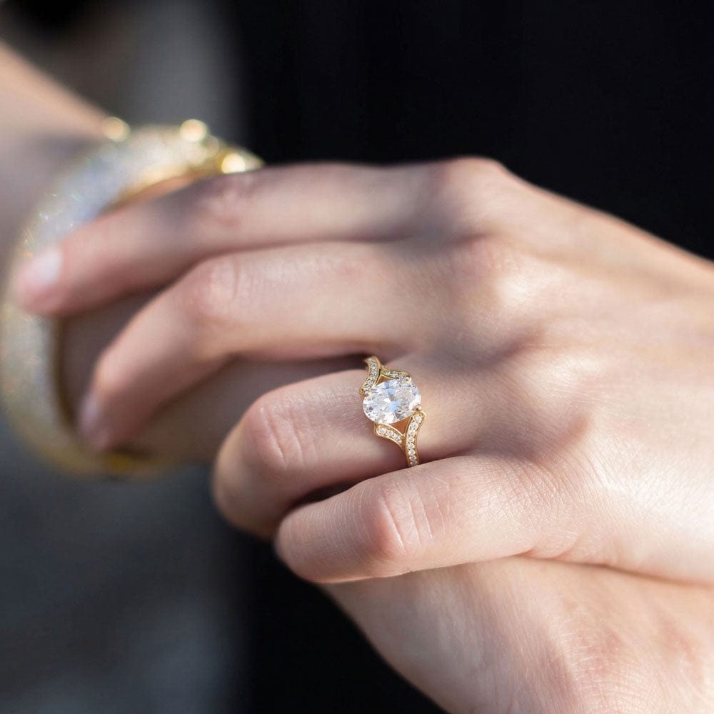 14 Karat Gold Plated Solitaire Oval Ring with CZ Band - alternate view 3
