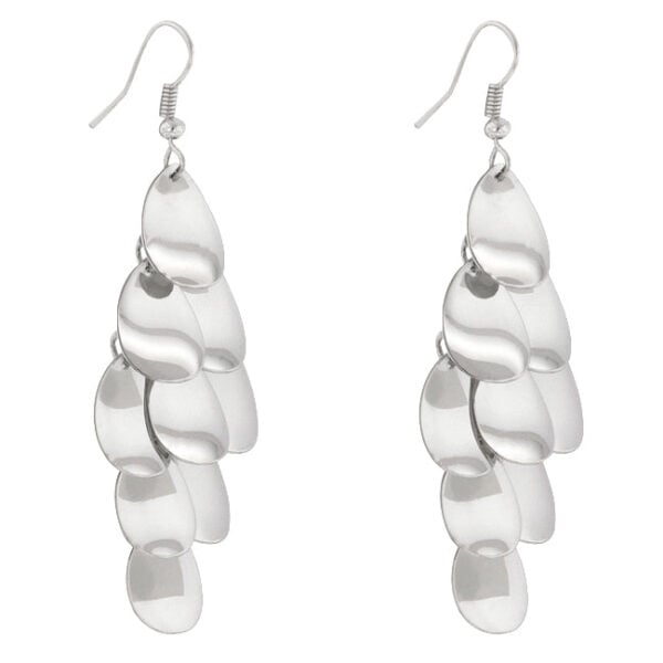 Close-up of one earring showing the fish hook backing and metal body