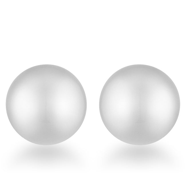Pair of 8 mm rhodium plated over stainless steel sphere stud earrings.