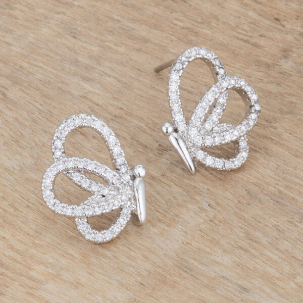 Contemporary butterfly studs with round cubic zirconia, 0.45 ct total stone weight, and post backings.