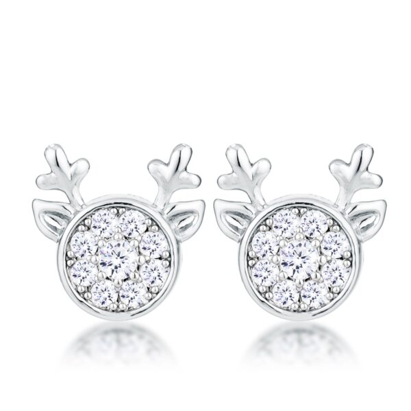 Pair of rhodium plated reindeer-shaped earrings set with clear cubic zirconia stones