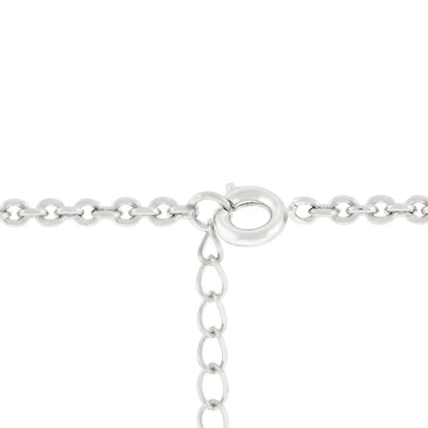 Symbolic 16 Inch link necklace in rhodium plated over lead free alloy (brass), with round cubic zirconia and a toggle clasp.