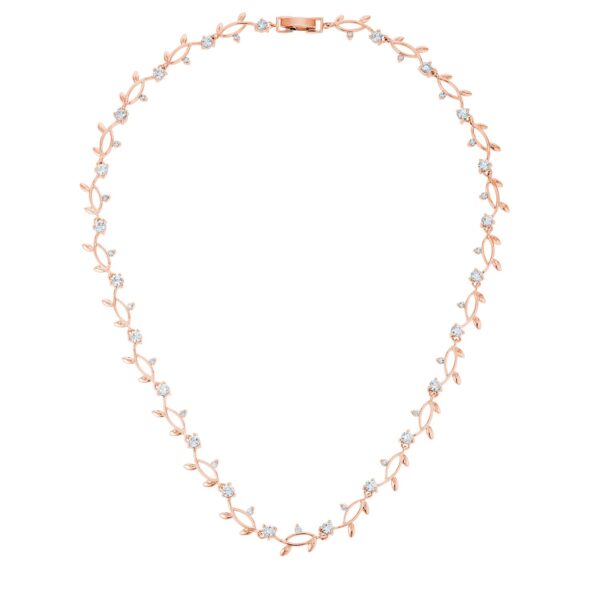 Pink round cubic zirconia floral vineyard necklace with a fold-over clasp.