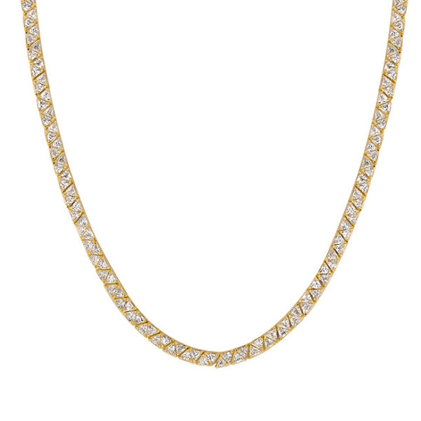 Necklace laid flat, showing the full 18 inch chain and trillion-cut cubic zirconia stones