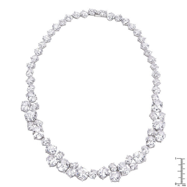 23 Inch bejeweled collar necklace with oval cubic zirconia in prong settings.