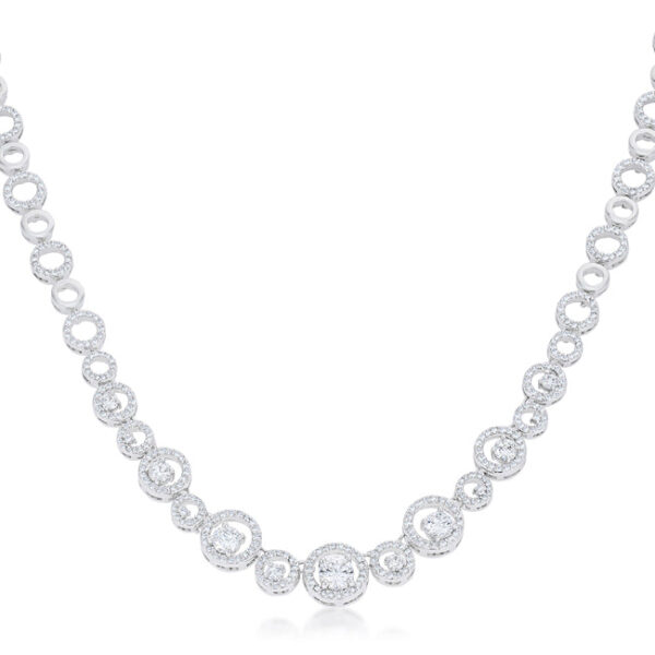 Rhodium plated necklace with a graduated cubic zirconia design.