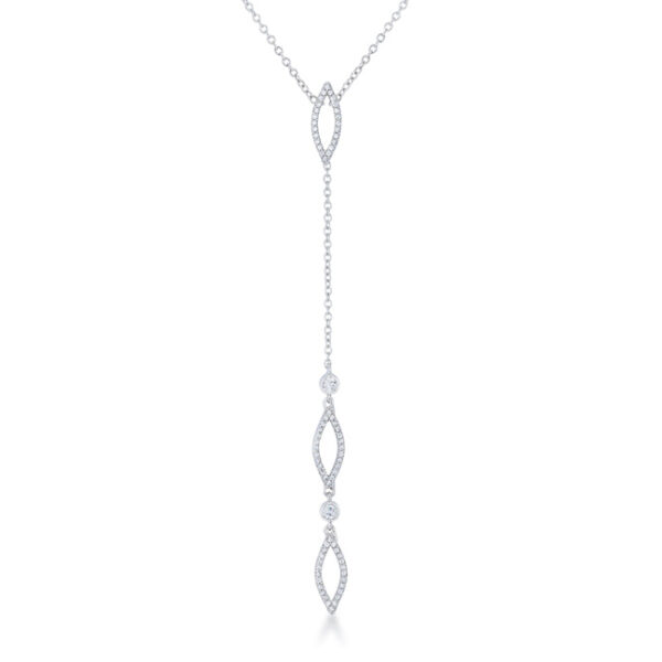 Rhodium plated classic drop lariat necklace with cubic zirconia totaling 0.6 ct.