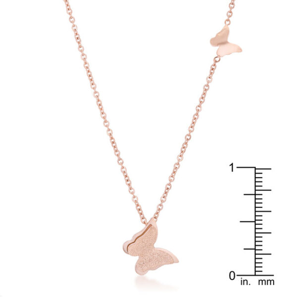 Butterfly link chain necklace in rosegold plated over stainless steel.