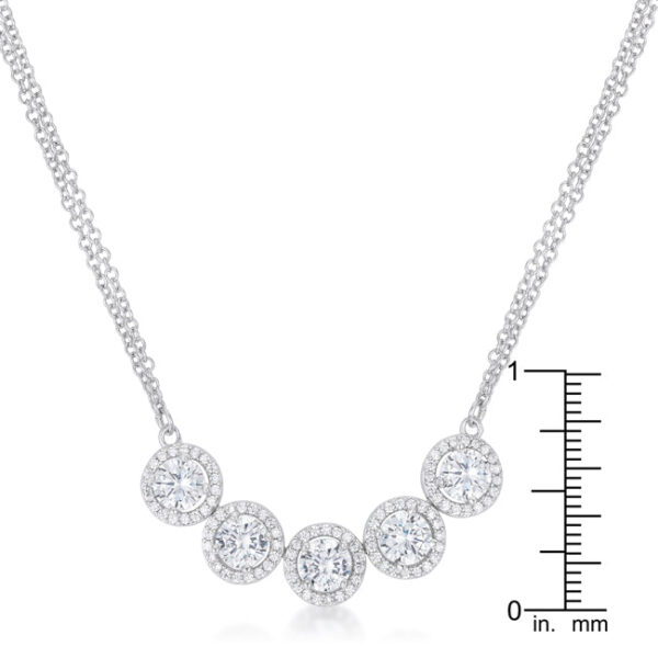 Round 6mm cubic zirconia necklace with 5 ct total stone weight and a lobster clasp.