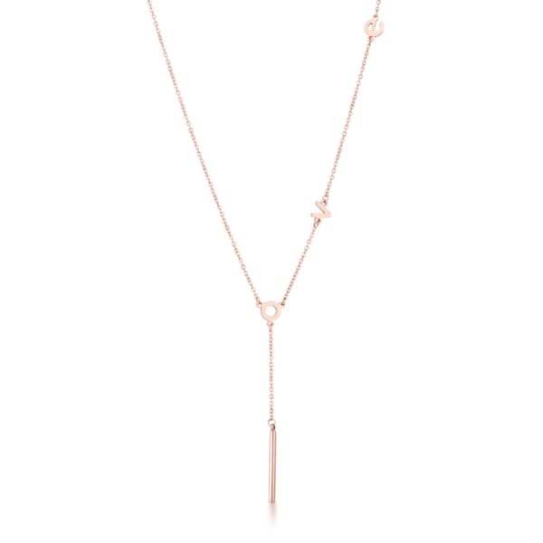 LOVE necklace in rose gold plated over stainless steel.