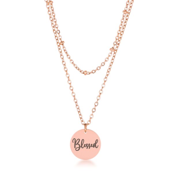 Delicate Blessed necklace in rose gold plated over stainless.