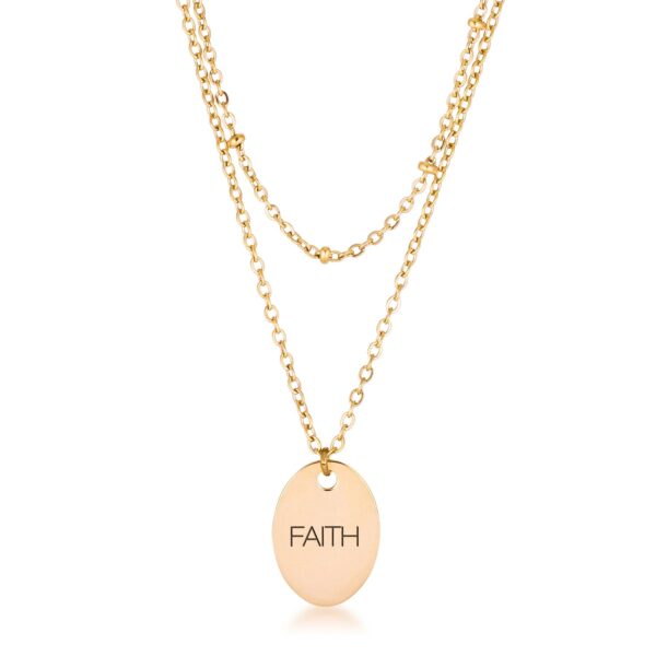 Double-chain FAITH necklace in 18K gold plated over stainless.
