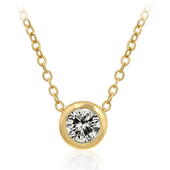 Orange round cubic zirconia bezel pendant with 1.1 ct total stone weight on a 16 Inch link chain in gold tone finish over lead free alloy (brass).