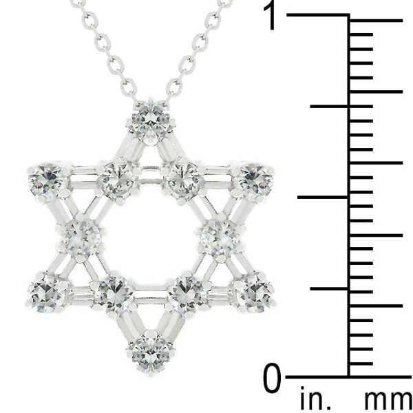 Star of David pendant with prong-set round genuine cubic zirconia and a 16 Inch + 2 Inch Extender link chain.