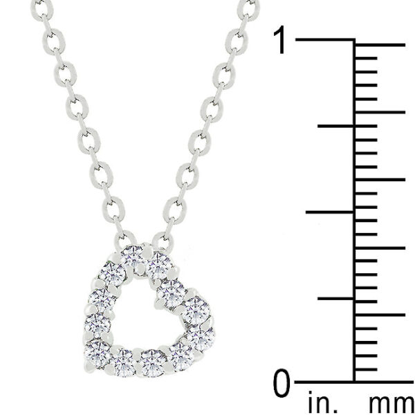 Heart silhouette with 1.2 ct total carat weight round cubic zirconia in prong settings on a 16 Inch + 2 Inch Extender link chain.