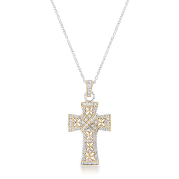 Cross pendant with round genuine cubic zirconia in prong settings, totaling 0.6 ct, in Silver tone finish over Lead Free Alloy (brass).