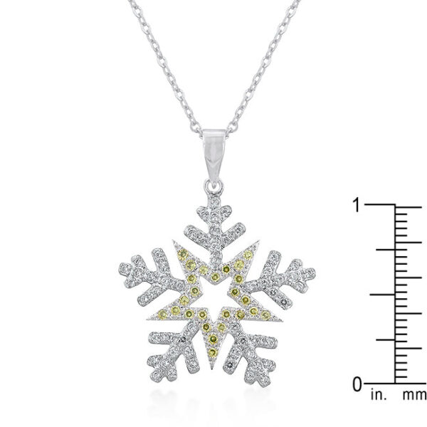 Symbolic snowflake pendant on a 16 Inch + 3 Inch Extender link chain with lobster clasp, rhodium plated over lead free alloy (brass).