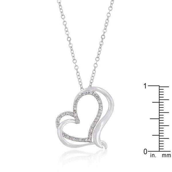 Woven heart pendant with 1.2 ct total stone weight of round All Clear cubic zirconia, rhodium plated over lead free alloy (brass).