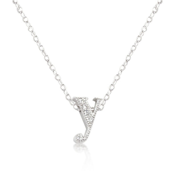 Initial Y pendant with a rhodium-coloured finish and round cubic zirconia in a pave setting