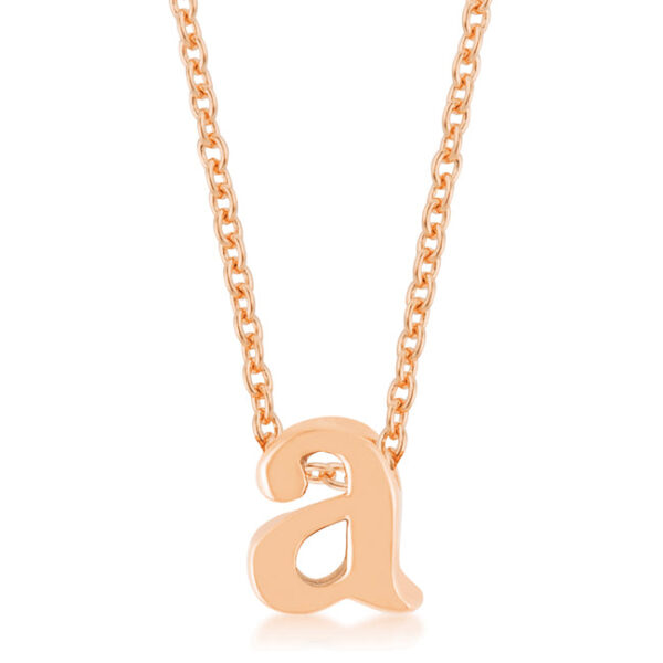 A initial pendant in rosegold plated over lead free alloy (brass) on an 18 Inch + 2 Inch Extender link chain.