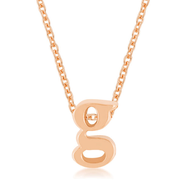 G initial pendant, rosegold plated over lead free alloy (brass), on an 18 Inch + 2 Inch Extender link chain.