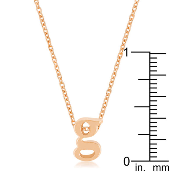 Letter G pendant on an 18 Inch + 2 Inch Extender link chain, rosegold plated over lead free alloy (brass).