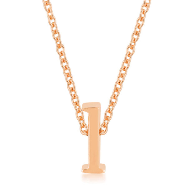 L initial pendant in rosegold plated over lead free alloy (brass) on an 18 Inch + 2 Inch Extender link chain with lobster clasp.