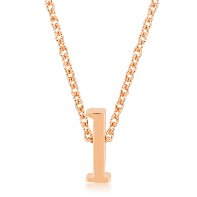 L initial pendant in rosegold plated over lead free alloy (brass) on an 18 Inch + 2 Inch Extender link chain with lobster clasp.