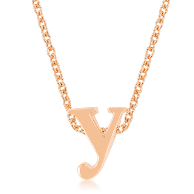 Y initial pendant in rosegold plated over lead free alloy (brass) on a link chain