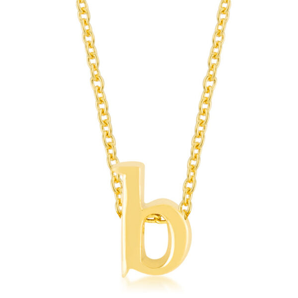 B initial pendant with link chain in gold tone finish over lead free alloy (brass).