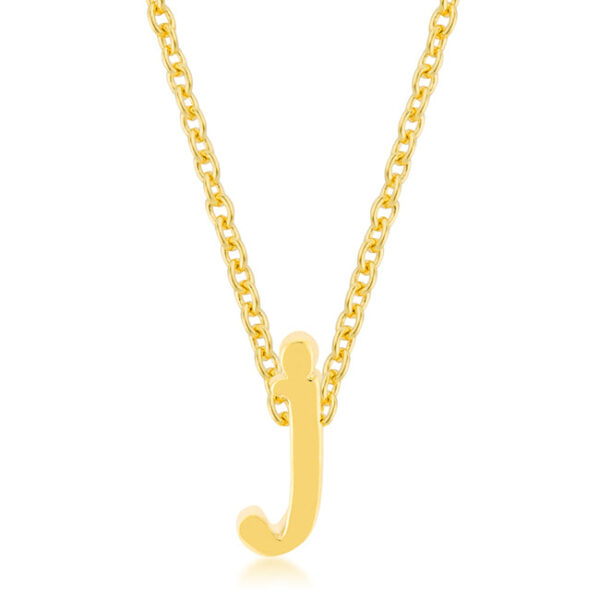 J initial pendant in gold tone finish over lead free alloy (brass) on a link chain.