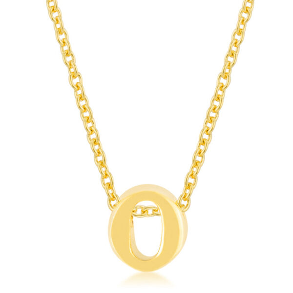 O initial pendant with gold tone finish over lead free alloy (brass) and an 18 Inch + 2 Inch Extender link chain.