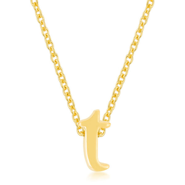 T initial pendant with gold tone finish over lead free alloy (brass) and an 18 Inch + 2 Inch Extender link chain.